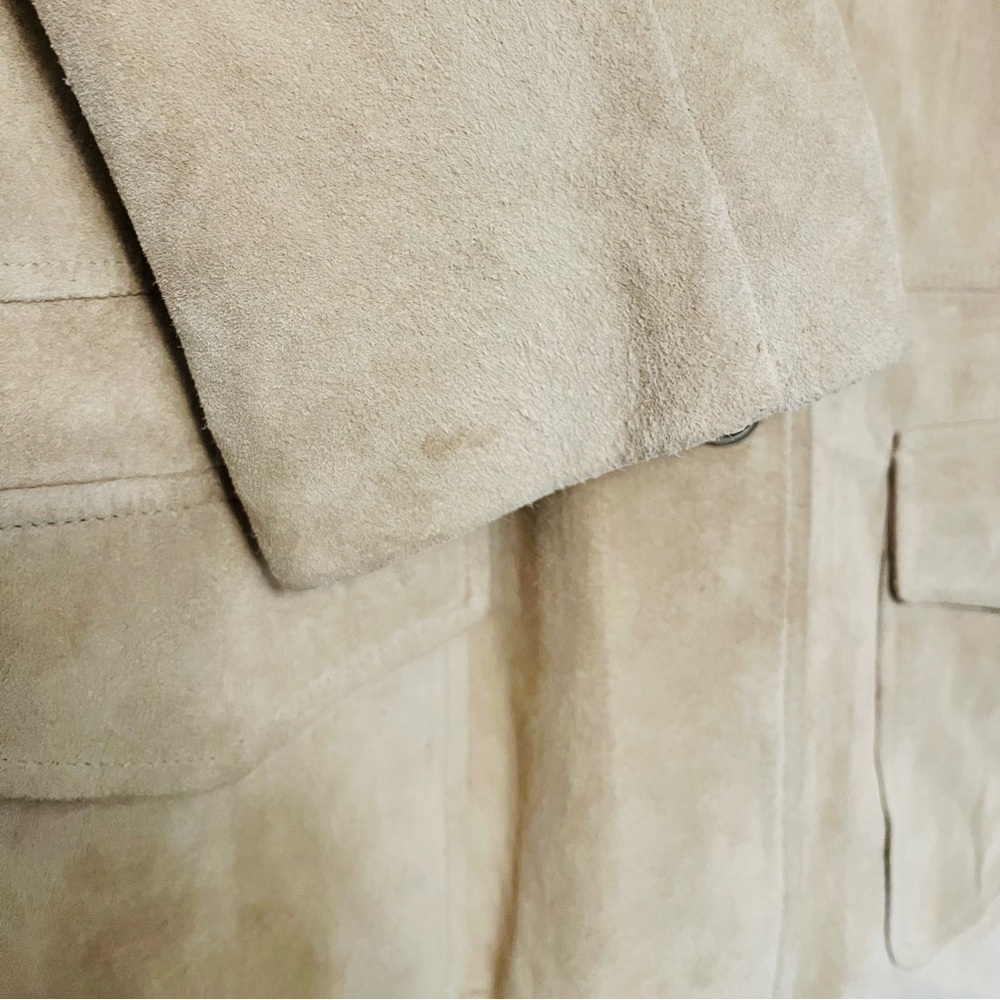 Ann Taylor Suede Leather Jacket Button Blazer Beige Neutral Size 12 - Picture 6 of 10